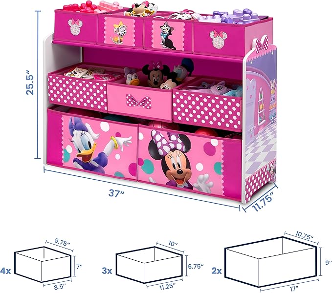 Disney Minnie Mouse Deluxe 9 Bin Design and Store Toy Organizer by Delta Children, Greenguard Gold Certified