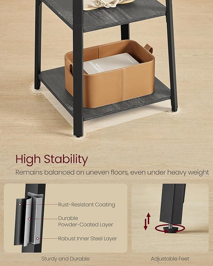 VASAGLE Coat Rack, Coat Stand with 3 Shelves, Hall Tree Free Standing with Hooks for Scarves, Bags, Umbrellas, Steel Frame, Industrial Style, for Entryway, Living Room, Charcoal Gray ULCR080B03