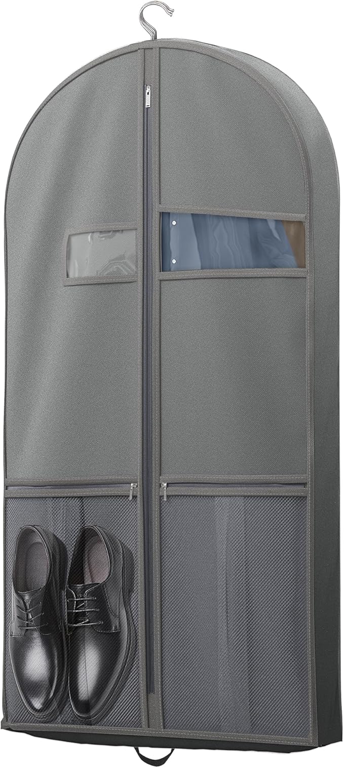 Travel Garment Bag with Zipper Pocket, Suit Bag for Suits, Dresses, Coats