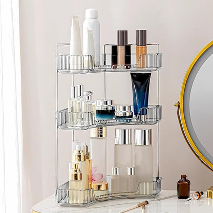 Weidace Corner Bathroom Counter Organizer Bathroom Countertop Shelf Makeup Organizer for Vanity Perfume Tray for Corner Storage (3 Tiers, Grey)
