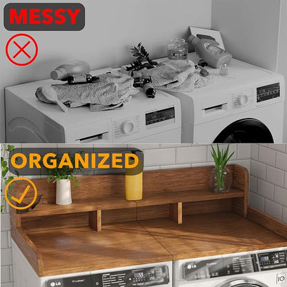 Washer Dryer Countertop, Laundry Wood Shelf Topper with Edge, 2-Tier Laundry Countertop, for Washer and Dryer Laundry Hamper Counter Storage Organization (Walnut)