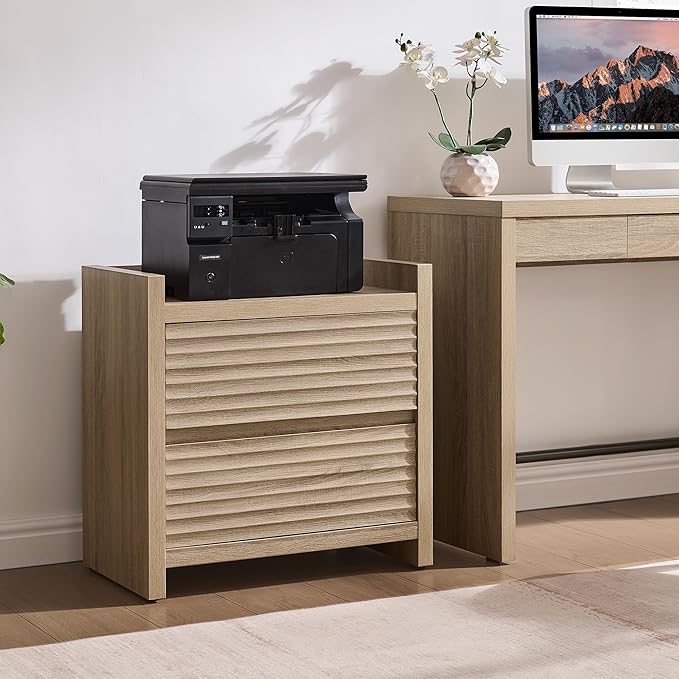 SICOTAS Nightstands Set of 2-Fluted Nightstand with Charging Station- 25" Tall Mid Century Modern Night Stands with 2 Drawers, Large Bedside Table with Charger Station for Bedroom, Sofa Side