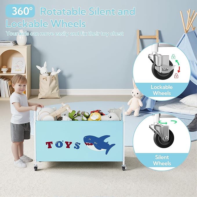 GRANNY SAYS Toy Box for Boys, Large Toy Chest Storage with Wheels, Metal Kids Toy Storage Organizer for Stuffed Animals, 135L Kids Toy Bins for Bedroom, Living Room, Nursery, Blue