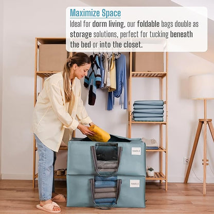 VENO 2 Pack Heavy Duty Moving Bags, Christmas Storage Bins with Lids, Transparent Window Design, Alternative to Moving Boxes, Storage Bags for Clothes, Blankets, Comforters (Light Blue Matte, 2 Pack)