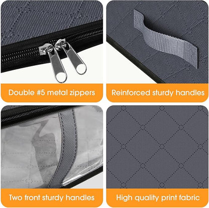 StorageRight Under Bed Storage Bins, 4-Pack 40L Foldable Fabric Storage Bags with Transparent Window, Breathable Organizer for Clothes/Blanket/Comforter/Quilt, Grey