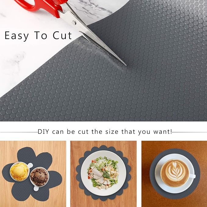 HooTown Shelf Liner Kitchen Cabinet Drawer Mats 17.5 Inch Wide x 32.8 Feet Long, Non Skid EVA Plastic Washable Oil Proof Pad for RV Drawer, Dish Plate Slippery Protection, Grey
