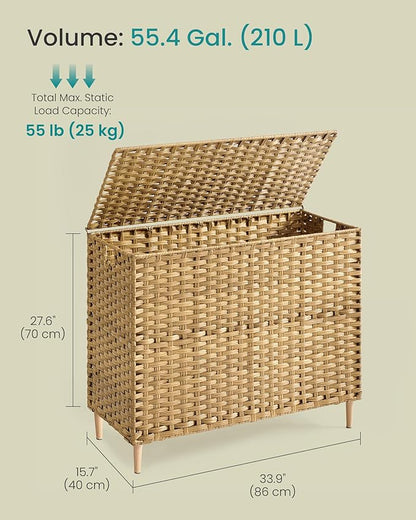 SONGMICS Laundry Hamper with Lid, PE Rattan Laundry Basket with Removable Liner, Storage Basket for Bedroom Living Room, 4-Section Sorter, 55.4 Gallons (210 L), Goose Yellow ULCB224YE01