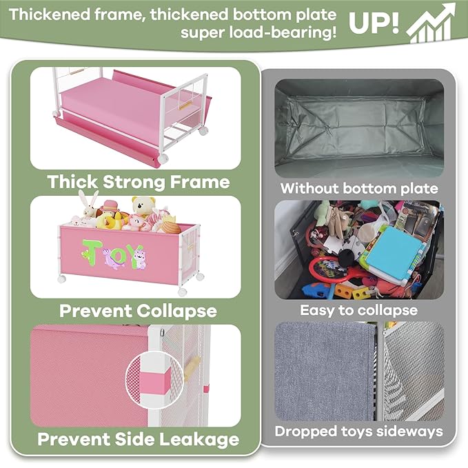 120L Kids Extra Large Toy Box with Wheels & Handle, 33.1” x 16.5” x 14.6” Big Toy Chest for Boys Girls, Toy Storage Organizer for Living Room Area, Playroom(Pink, 1PC)