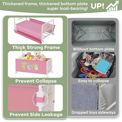 120L Kids Extra Large Toy Box with Wheels & Handle, 33.1” x 16.5” x 14.6” Big Toy Chest for Boys Girls, Toy Storage Organizer for Living Room Area, Playroom(Pink, 1PC)