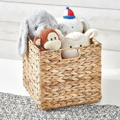 mDesign Natural Woven Hyacinth Cube Organizer Basket with Handles, Storage for Bathroom, Laundry Room Shelf or Nursery - Perfect for Cubby Storage Units - Hold Blankets and Books - 6 Pack, Natural/Tan