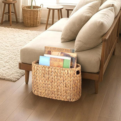 Toilet Paper Storage Holder with Built-in Handles, Water Hyacinth Toilet Papers Holder for up to 6 Mega Rolls, Wicker Toilets Paper Baskets, Decor Bathroom Storage Basket for Countertops,Shelves