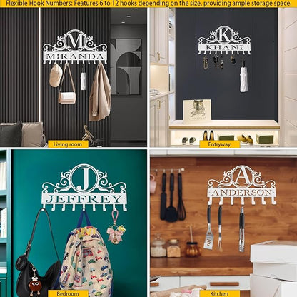Custom Metal Key Rack Hooks, Personalized Key Holder for Wall,Name Background Letter Theme Wall Decoration Hooks, Key Hanger Organizer for Living Room, Entryway, Bathroom, Kitchen Decor