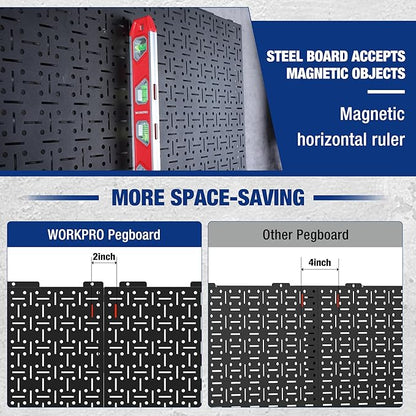 WORKPRO Metal Pegboard 16”x 32” Steel Panel with Round Holes & Vertical Slots 3-Pack, Black Heavy Duty Garage Peg Board Wall Pegboard for Wood Working Work Shop, Craft Room Organization