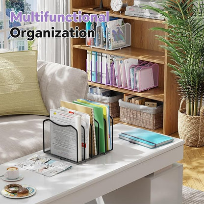 Simple Trending Mesh Desktop File Sorter Organizer, 5-Section Bookshelf for Desk Home Office, Purple