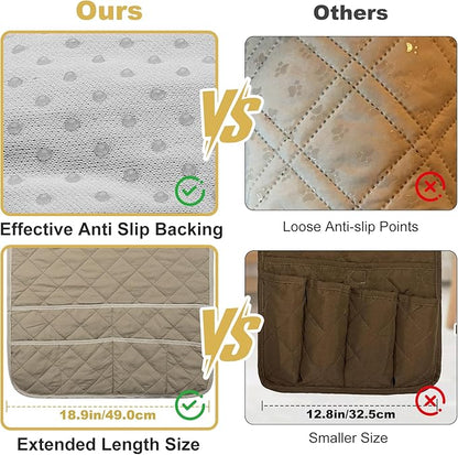 Gloserin Remote Control Holder for Recliner,Armchair Caddy,Non Slip Sofa Armrest Storage Organizer for Recliner Couch with 6 Pockets for TV Remote,Cell Phone,Magazine (Beige)