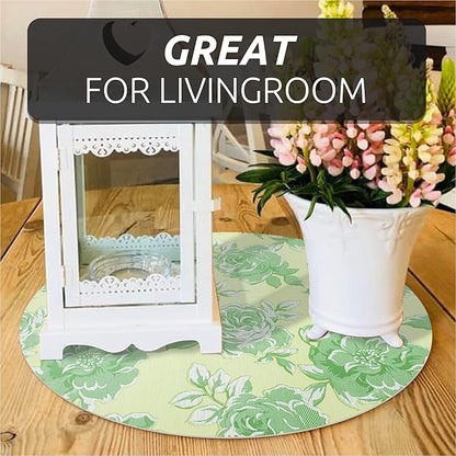 FIFTY FEET 18X96 Inch Shelf Liner for Kitchen Cabinets, PVC Drawer Liner for Dresser Non-Slip Bathroom, Non-Adhesive Cabinet Liner Washable (Green Flower)(5 Roll)