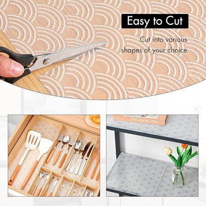 Cooyes Shelf Liners for Kitchen Cabinets – Non Adhesive Drawer and Cabinet Liner, Waterproof and Oil-Proof Kitchen Cupboard Shelf Paper EVA Material Fridge Liner for Refrigerator – Modern Pattern