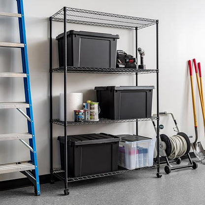 IRIS USA, Inc. 4-Tier Adjustable Heavy Duty Steel Storage Rack with Removable Locking Casters (Up to 1200 lbs Loading Capacity), Wire Organization Unit with Metal Shelves, Black (48"L x 18"W x 73.5"H)