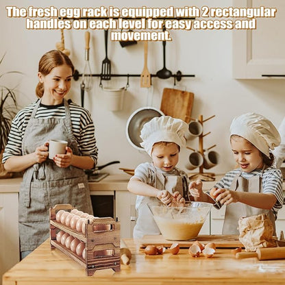 Maxcheck 6-Tier Stackable Egg Holder Wooden Egg Storage Rack with Handles Shelf Storage up to 72 Countertop Organizer for Kitchen, Refrigerator