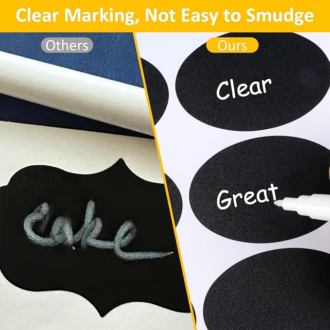 230 Pcs Labels for Jars, 2 Size Waterproof Chalkboard Labels for Food Containers, Storage Bins, Mason Jars, Reusable Blackboard Stickers with 1 Erasable Chalk Marker (Oval)