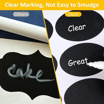 230 Pcs Labels for Jars, 2 Size Waterproof Chalkboard Labels for Food Containers, Storage Bins, Mason Jars, Reusable Blackboard Stickers with 1 Erasable Chalk Marker (Oval)
