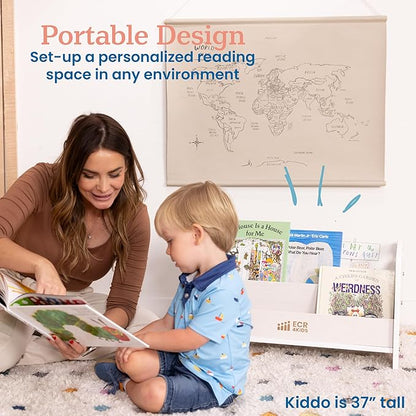 ECR4Kids 2-Shelf Tabletop Book Display with Handles, Beginner Bookshelf, White Wash