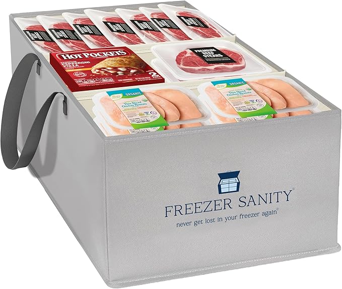 The Original Chest Freezer Organizer Bins, Stackable Storage Organizers, Deep Freezer Dividers, Handles, Heavy-Duty, Waterproof (Large 19x14x9)