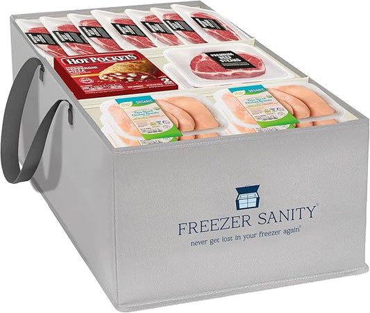 The Original Chest Freezer Organizer Bins, Stackable Storage Organizers, Deep Freezer Dividers, Handles, Heavy-Duty, Waterproof (Large 19x14x9)