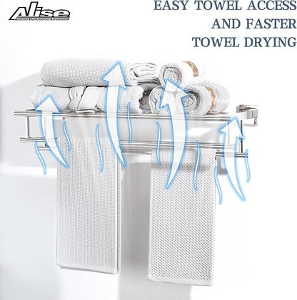 Alise Towel Rack,Towel Hanger Towel Shelf with Double Towel Bars for Bathroom Lavatory,20 Inch SUS 304 Stainless Steel Wall Mount Towel Holder,Polished Chrome