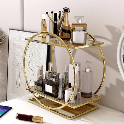 YIWANFW Perfume Organizer for Dresser, 2 Tier Bathroom Counter Organizers and Storage, Gold Makeup Organizer for Vanity, Bathroom Accessories & Decor, Skincare Perfume Trays Cosmetic Display Holder