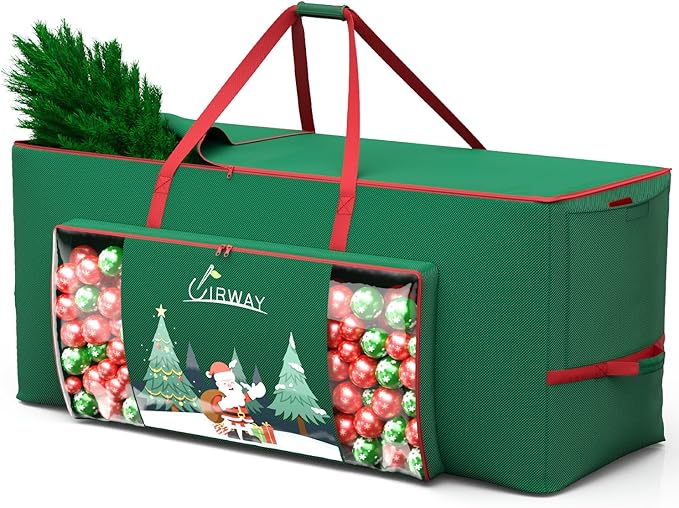 UIRWAY Christmas Tree Storage Bag- Fit for 7.5ft Artificial Trees, 600D Oxford Christmas Tree Bag with Transparent Pouch & Side Pocket, Extra Large Tree Bags with Sturdy Handles & Dual Zipper, Green