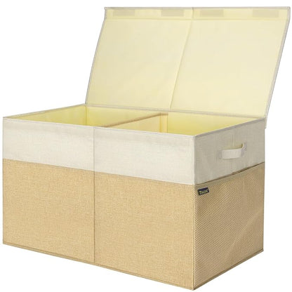 BALEINE Fabric Storage Bins with Lid, Collapsible Extra Large Storage Boxes Bins Baskets with Divider for Home Organizing (25"x13"x16", Khaki&Beige)