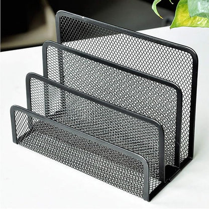 VANRA 2 Small Letter Sorters Desktop File Holder Organizer Metal Mesh with 3 Vertical Upright Compartments (2 Black)