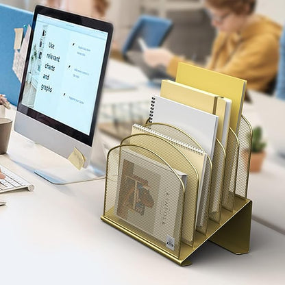 Inclined Desk File Organizer,Vertical File Folder Holder Stand Metal Rack File Sorter for Office Classroom Desktop Organization