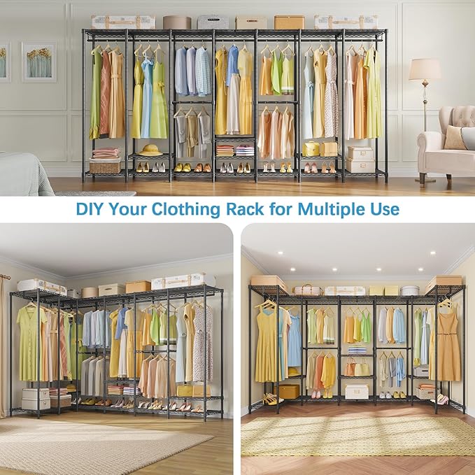 VIPEK U70 Extra Large Heavy Duty Clothes Rack, Freestanding Portable Closet for Bedroom Storage Wardrobe Closet Organizer Wire Clothing Rack for Hanging Clothes, Load 1670lbs, Black