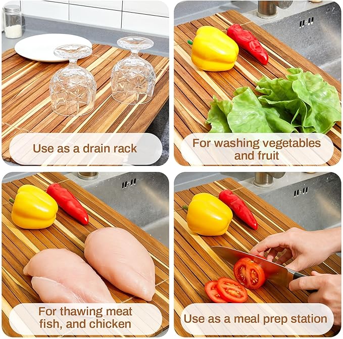 Maxdot Wooden Dish Drying Rack, 20.5 x 16 Inch Roll up Kitchen over Sink Dish Drying Rack for Dishes, Plates, Bowls, Wooden Cover Counter Space, Crack Resistant Drainer, Kitchen Supplies(Khaki)