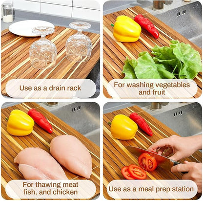 Maxdot Wooden Dish Drying Rack, 20.5 x 16 Inch Roll up Kitchen over Sink Dish Drying Rack for Dishes, Plates, Bowls, Wooden Cover Counter Space, Crack Resistant Drainer, Kitchen Supplies(Khaki)