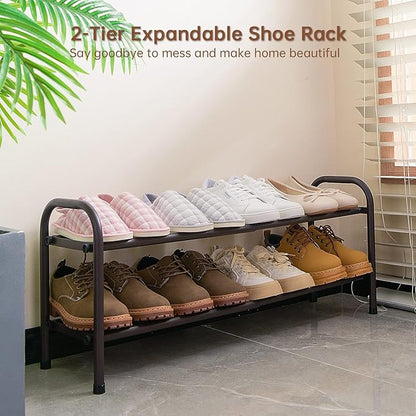 Gonfoam 2-Tier Expandable Shoe Rack,Adjustable Shoe Shelf Storage Organizer Heavy Duty Metal Free Standing Shoe Rack for Entryway Closet Doorway (Bronze)