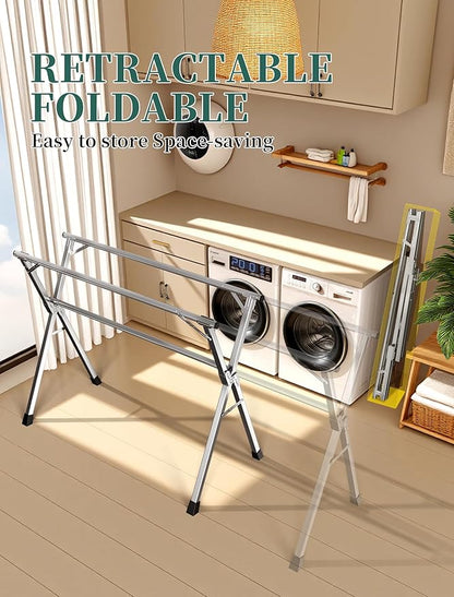 95 Inches Heavy - Duty Stainless Steel Folding Clothes Drying Rack Clothing Indoor Outdoor Anti-Rust 20 Windproof Hooks Portable & Foldable Laundry Rack (95'')