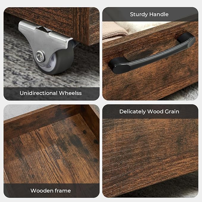 TIOPGHAD Under Bed Storage with Wheels, 2-Pack Under Bed Shoe Storage Organizer Drawer, Composite Wood Organizer for Shoes Clothes Containers in Bedroom for Clothes,Shoes(Brown)