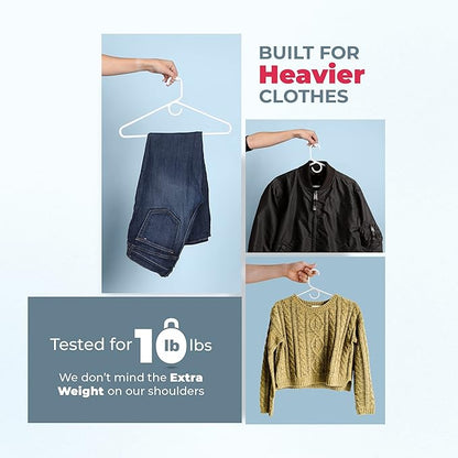 Neaties Heavy Duty Clothes Hangers 50 Pack (54 Count) – Made in The USA – 8lb Capacity Plastic Hangers for Adult Clothing – Durable for Pants, Coats, Jackets, or Jeans – White