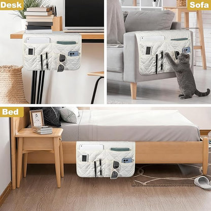 Gloserin Remote Control Holder for Recliner,Armchair Caddy,Non Slip Sofa Armrest Storage Organizer for Recliner Couch with 6 Pockets for TV Remote,Cell Phone,Magazine (Off-White)