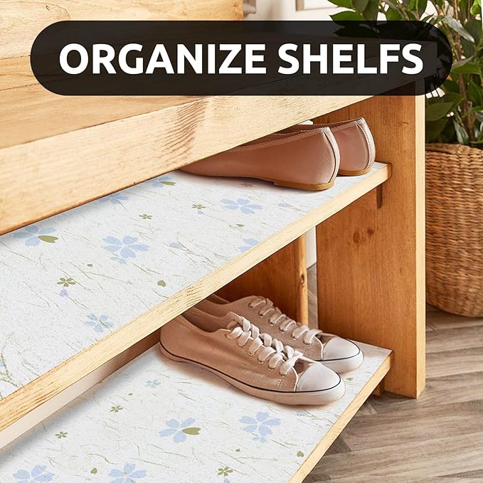 RAY STAR 18X96 Inch Shelf Liner for Kitchen Cabinets, Non-Adhesive Cabinet Liner Washable, PVC Drawer Liner for Dresser Non-Slip Bathroom (Floral)(4 Roll)