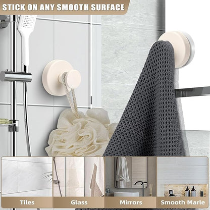 Fenas Suction Cup Hooks for Shower No-Drill Bathroom Hooks for Towels, Robes, Loofah Mountable on Bathroom Walls, Kitchen, Glass, Mirrors, Tile and Smooth,Non-Porous Surfaces (2, Milk White)