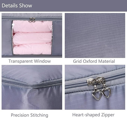 VEAMOR Comforter Storage Bags Containers,Pillow Beddings/Blanket Clothes Organizer Storage Containers With Zippers,Breathable and Moistureproof. (Grey 2pcs, L)