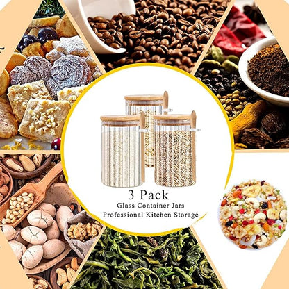 25 FL OZ Airtight Glass Jars with Bamboo Spoons Lids Overnight Oats Container Decorative Coffee Bar Food Storage Jar Cereal Nuts Salts Coffee Tea Flour Sugar Container Spice Jars