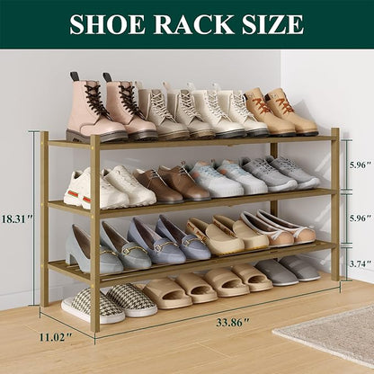 Smiry Long Bamboo Shoe Rack 3-Tier, Stackable Wooden Shoe Organizer for Entryway & Closet, Free Standing Wood Shoe Storage Shelf for Front Door & Small Spaces, Walnut