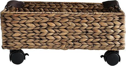happimess BSK2014B Adaline 18.11" Classic Farmhouse Handwoven Hyacinth Rectangular Underbed Storage Bin with Wheels and Handles for Storage and Decoration in Bathroom, Bedroom, Closet, Entryway, Brown
