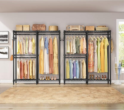 VIPEK V4 Heavy Duty Clothing Rack for Hanging Clothes 810lbs Load Capacity, Double Rod Garment Rack with Adjustable Shelves & Side Hooks, Metal Wardrobe Closet System Easy to Assemble, (Black)