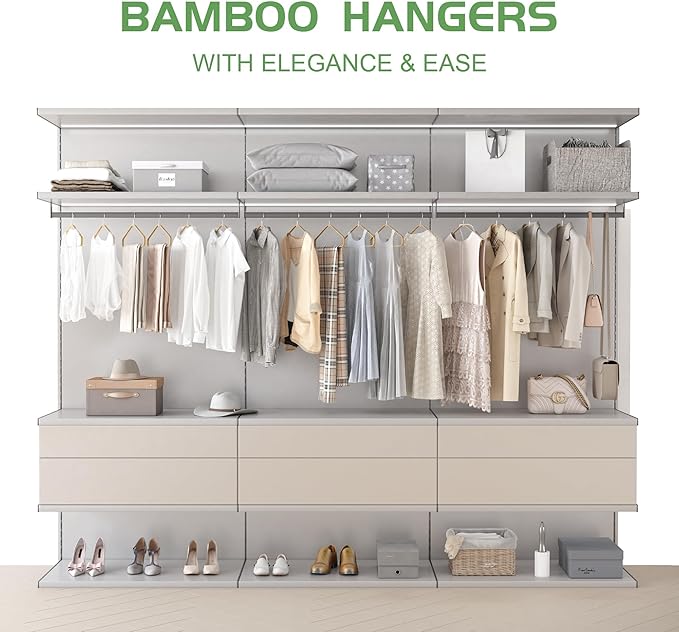 APRTAT Bamboo Hangers - 30 Pack, Slim & Durable Suit Hangers with 360-Degree Rotatable Hook, for Clothes, Jacket, Shirt, Tank Top, Pant (Natural)